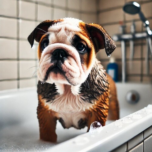 Bulldog Puppy Bath