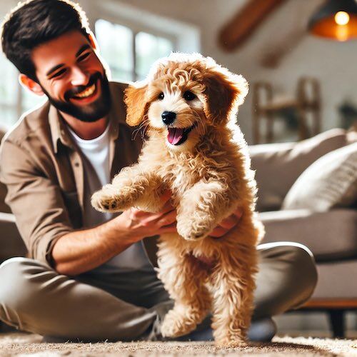 goldendoodle puppy playing