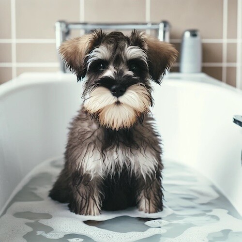 Schnauzer Puppy Bath